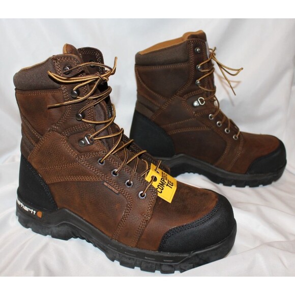 Carhartt Men's 8" Rugged Flex Composite Toe Work Boots NIB SZ 10 BROWN $200 - Picture 1 of 6